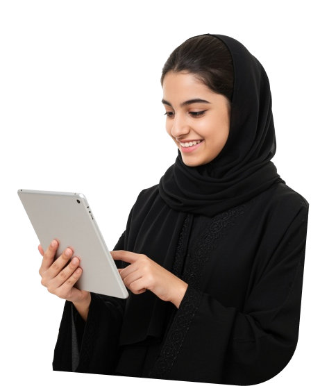 A learner using the Qudorat e-library on a tablet